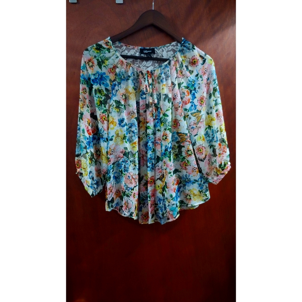 Floral See Through Blouse